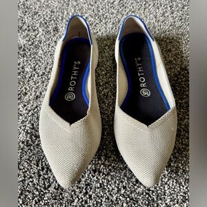 Rothy's Pointed Toe Flats in Beige with Blue Trim